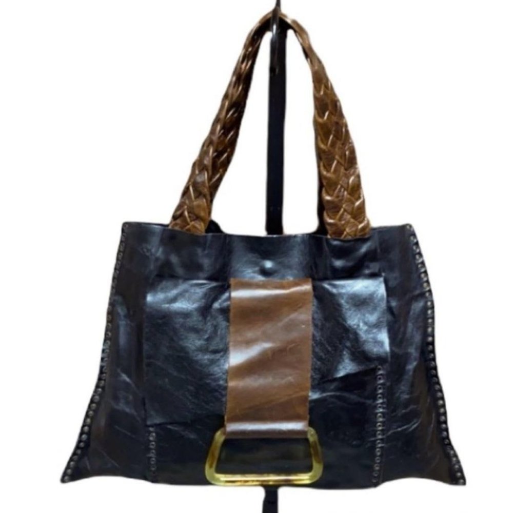 Rebel Vintage Large Italian Black Leather Bag